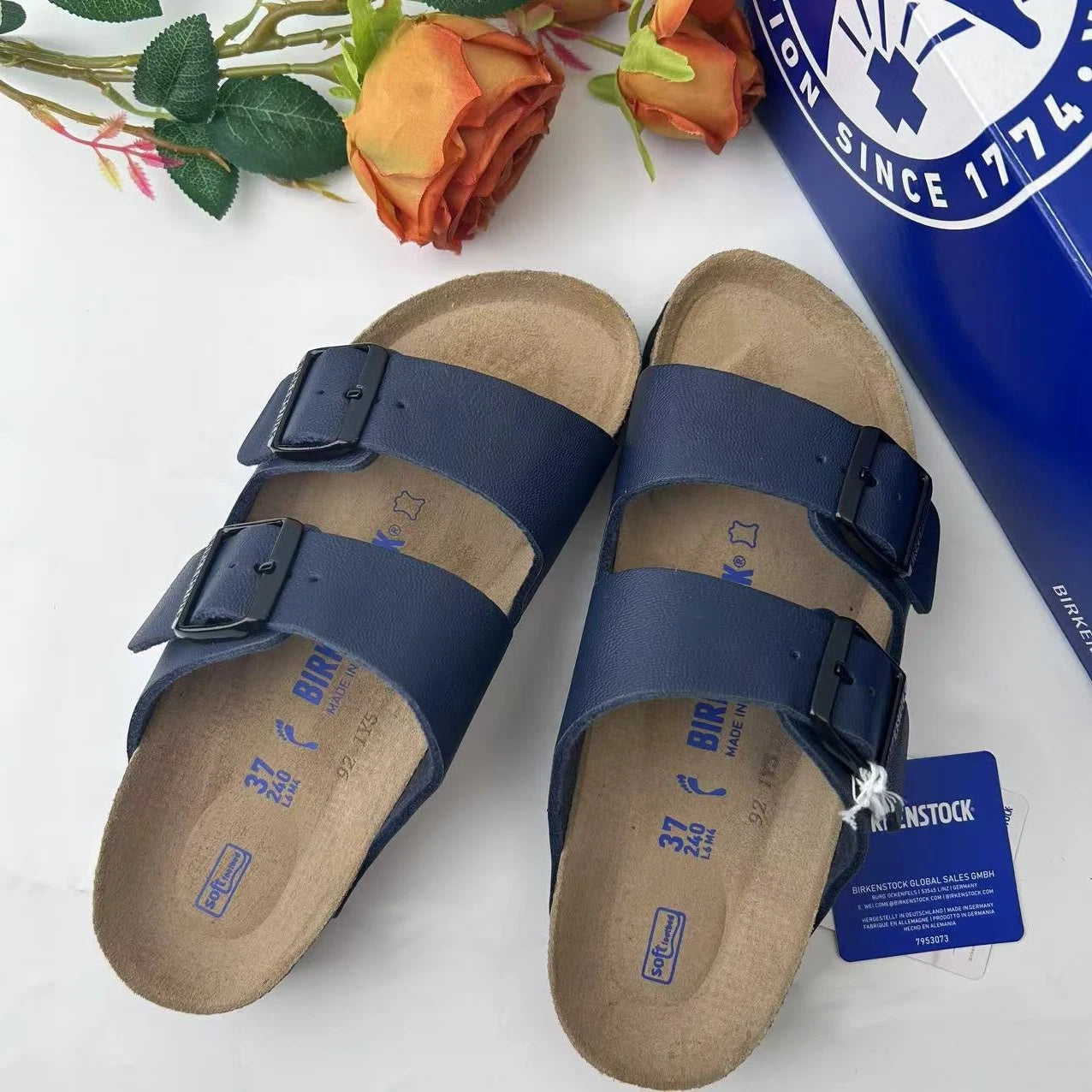 Sandalias Birkenstock Arizona Plantilla Suave Azul Birko-Flor - Tallas 37 al 43